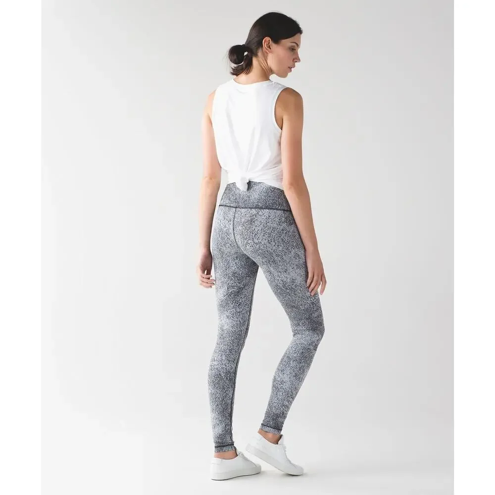 Lululemon Wunder Under Pant (Hi-Rise) Luon Spray Jacquard White Black Size 6